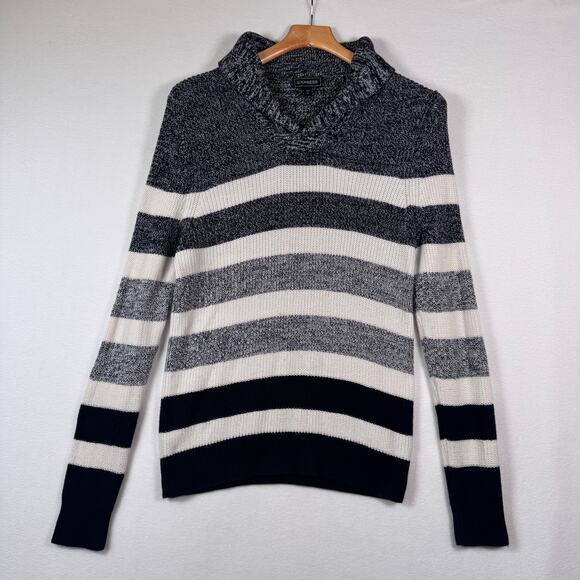 Express Women's Blue White Striped Knit sweater Shawl Neck Slouchy Resort sz S - Picture 1 of 7